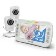 AXVUE Video Baby Monitor 5.0" High Resolution Display 2 Cams for 2 Rooms 8-Hour Battery Life 1,000ft Range 2-Way Communication Secure Privacy Wireless Technology