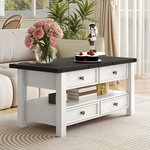 Craftian Lift Top Coffee Table with Storage, Versatile Convertible Center Table with Drawer for Dining Working