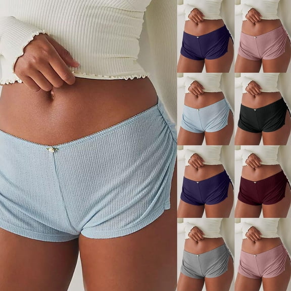jiaxiM Micro Shorts for Women Cute Low Rise Side Slit Boyshort Ruched Y2k Lounge Shorts Pj Bottom Slim Sleepwear