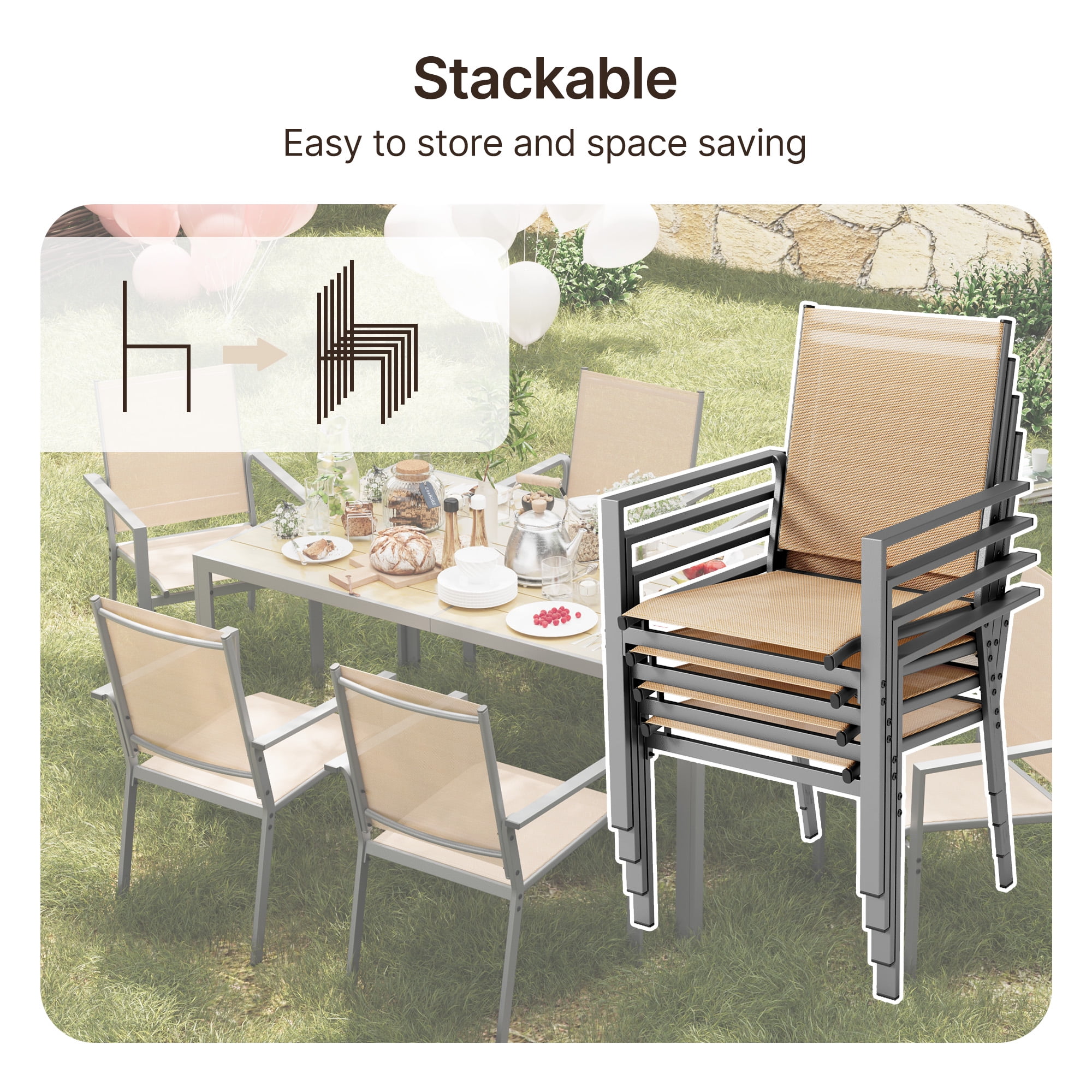 Lofka 7-Piece Outdoor Patio Dining Set ,Patio Conversation Set with 6 Textilene Chairs & 1 Metal Steel Table,Brown