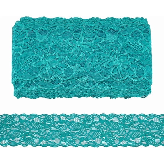 Elastic Lace Trim Lace Ribbon for Sewing Decoration Light Sea Green 3-1/4 inch(81mm) about 15.00 Yards(13.72m)/Bundle