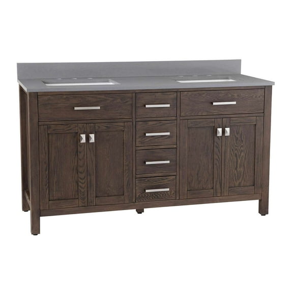 Mason Hill 60 Inch Oak Vanity with Rectangular Undermount Sinks - Dark Oak