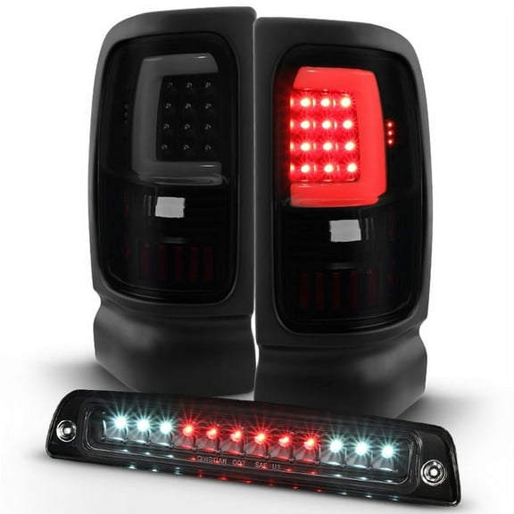 AKKON - For [LED Set] 94-01 Dodge Ram BR BE Black Smoked LED Tube Tail Light   Black 3rd Brake Lamp Combo