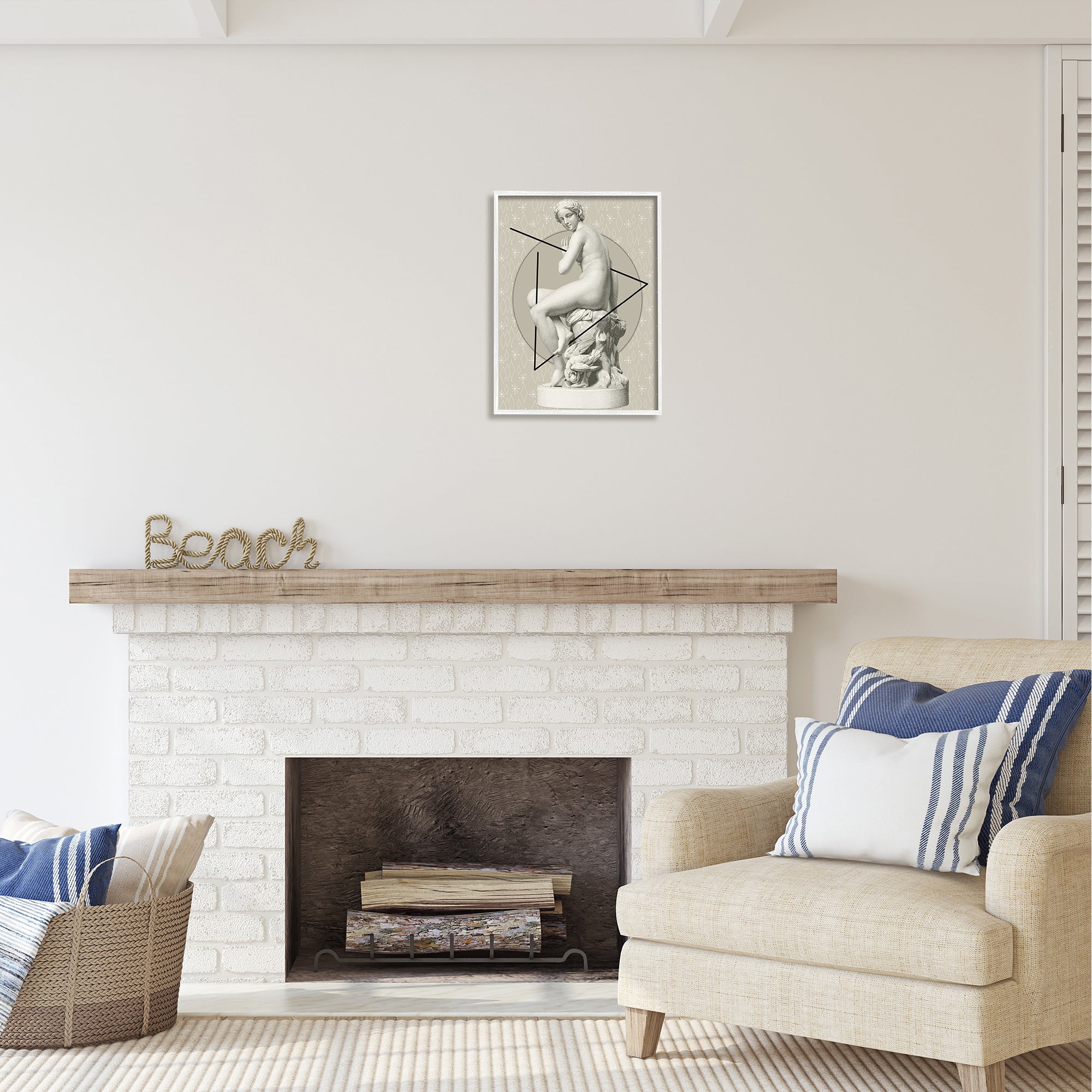 Stupell Industries Geometric Classical Statue Abstract Painting White Framed Art Print Wall Art, 16 x 20