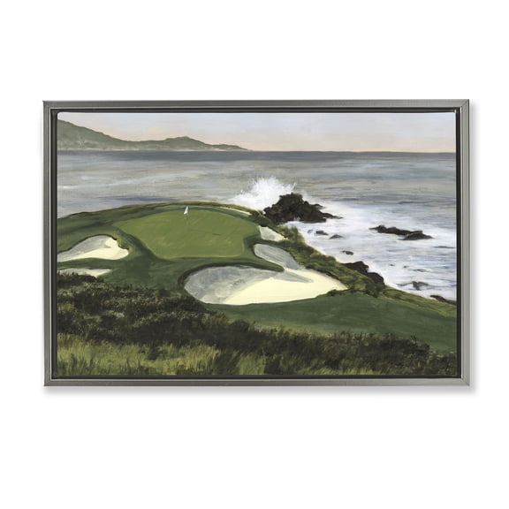 Stupell Industries Coastal Golf Course Landscape Painting Gray Floater Framed Art Print Wall Art, 25 x 17
