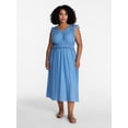 thumbnail image 2 of Time and Tru Women's Ruched Tie Shoulder Midi Dress, Sizes XS-XXXL, 2 of 5