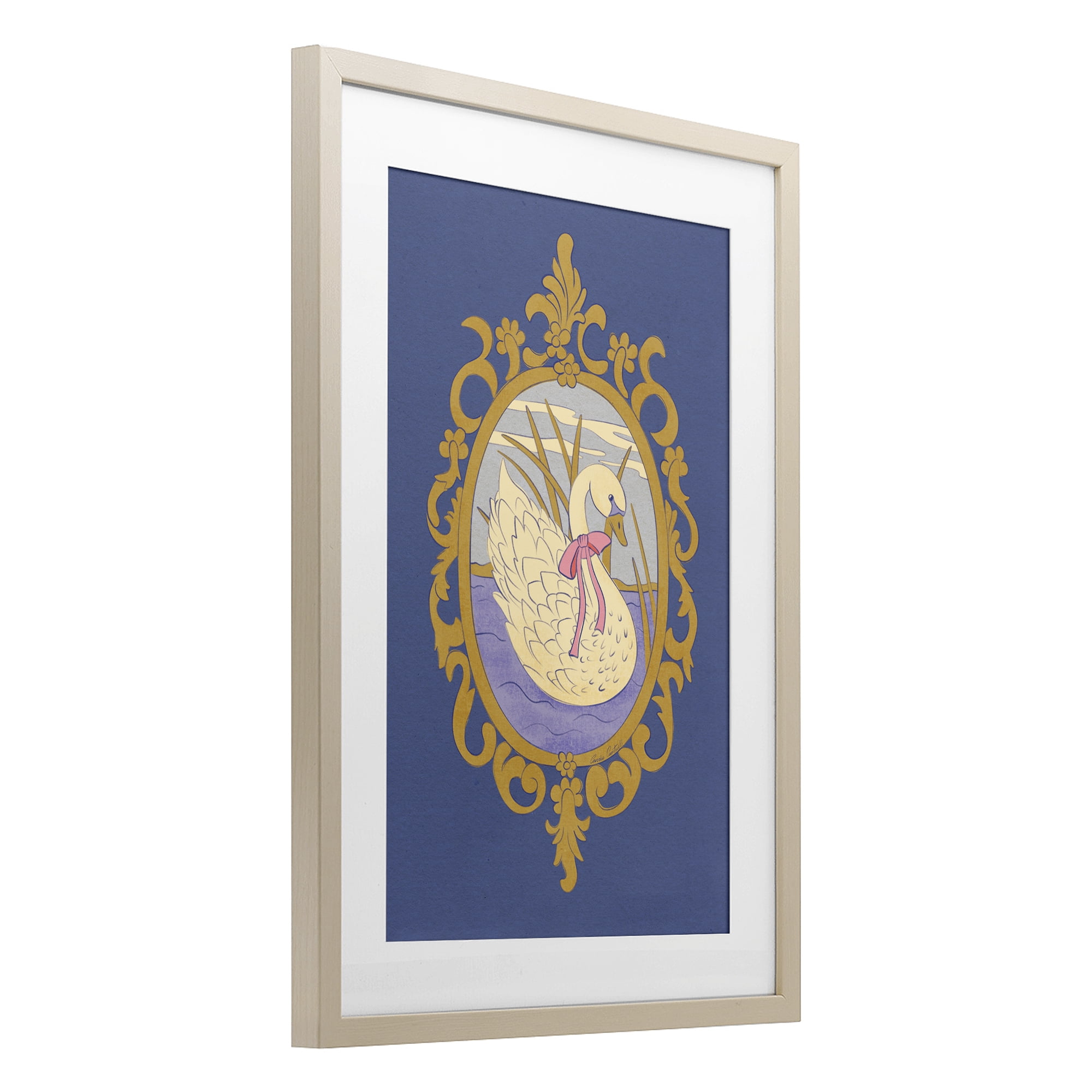 Stupell Industries Swan and Ornate Pattern Birch Framed Print Under Glass, design by Carrie Cantwell