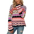 thumbnail image 6 of KOMOO Women Loose Crochet Sweater Long Flared Sleeves Knitted Hollow Pullovers Top Color Block Patchwork Knit Crop Top, 6 of 9