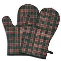 Cute Oven Mitts,Green and Red Christmas Plaid Pattern Oven Mitt 2-Pack Set,Kitchen Gloves for Oven,Heat Resistant Oven Mitts 7.7"x12"