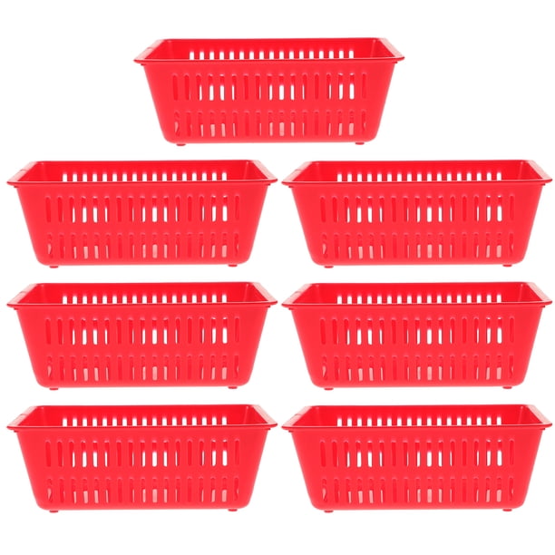 GOOHOCHY Cesta decorativa de escritorio, cestas de plástico para almacenamiento de monedas, organizador de artículos diversos (rojo), 7 Uds.