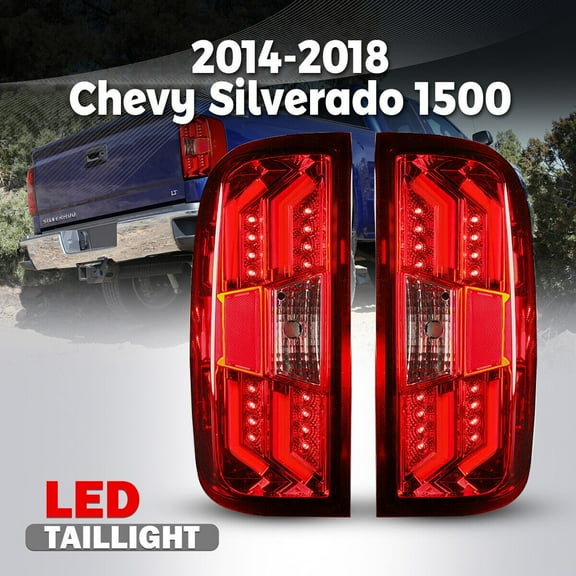 LED Taillights for 14-18 Chevy Silverado 1500 2500 3500 HD Red Lens Lights Pair