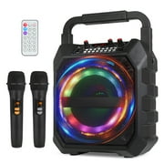 TANSTC Bluetooth Portable Karaoke Speaker with 2 Mics PA System/Remote Control and LED Lights, Black