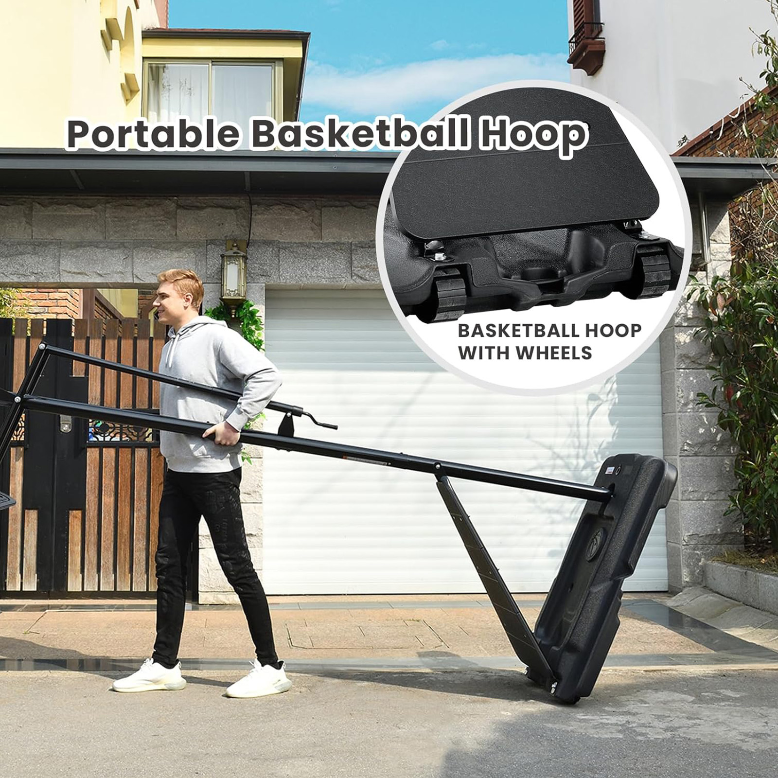 Basketball Hoop Outdoor 48Inch Impact Backboard, 5.3-10FT Height Adjustable Basketball Hoop Goal System with Portable Wheels for Adults