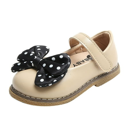 

kpoplk Baby Sock Shoes Fashion Autumn Girls Casual Shoes Flat Polka Dot Bow Solid Color Hook Loop Dress Shoes Snow Boots Kids(Beige)