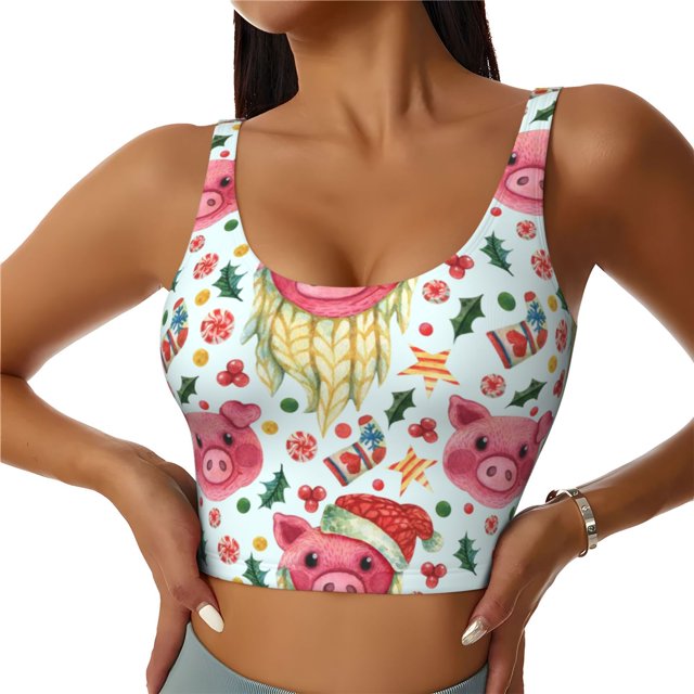Balery Christmas Cute Pigs Sujetadores deportivos con espalda cruzada para mujer, acolchados, sin costuras, de alto impacto, ideales para yoga, gimnasio, entrenamiento y fitness.-Small