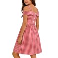 thumbnail image 5 of ITSAME Girls Slip Dress, Ruffle Waist-Cinching Plaid Print Summer Fashion Casual A-Line Dress Red 5-6T, 5 of 7