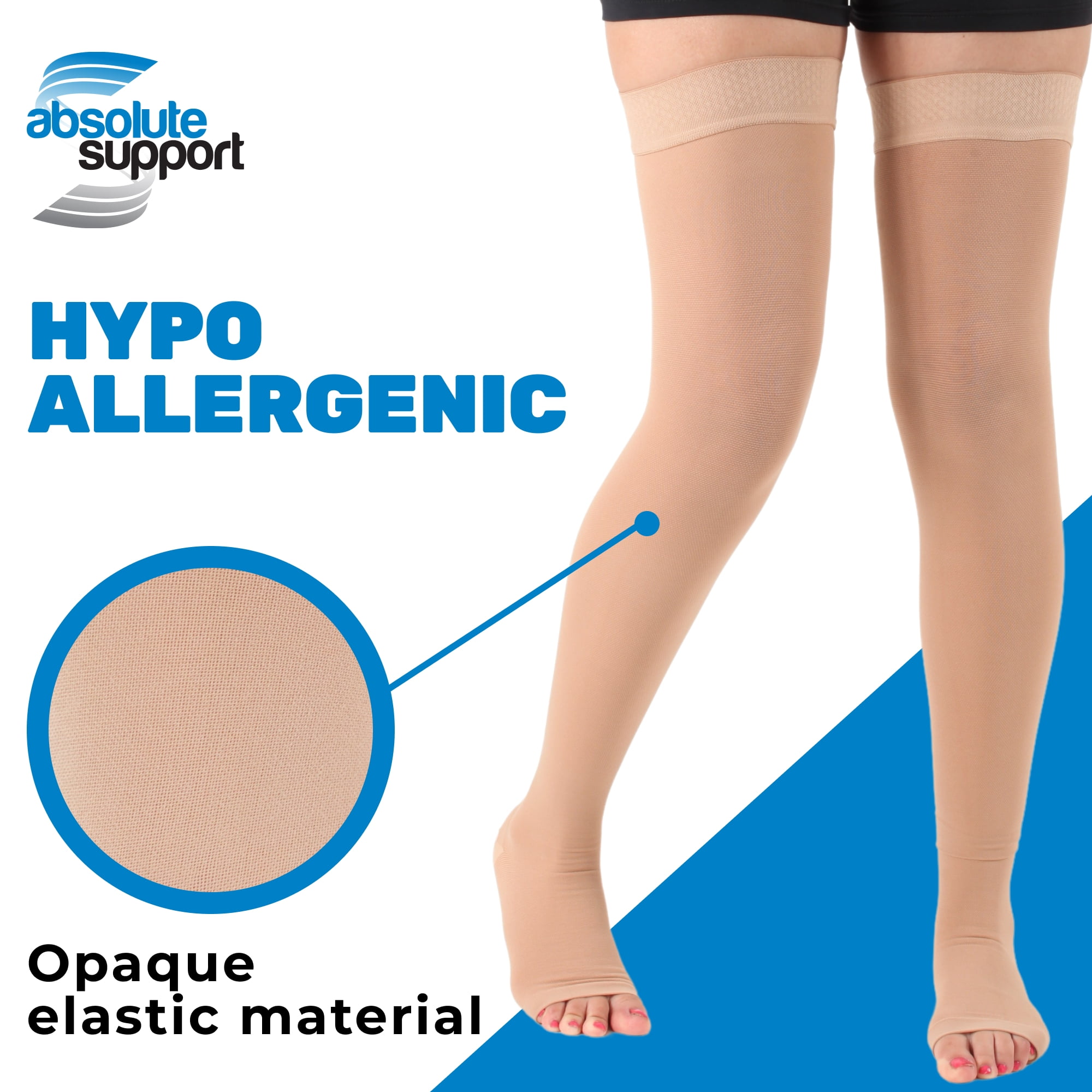 Unisex Toeless Opaque Compression Thigh High 20-30mmHg for Swelling - Beige, X-Large