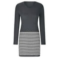 thumbnail image 5 of Women's Fashion Houndstooth Stitching Long Sleeve V-Neck Dress, 5 of 5