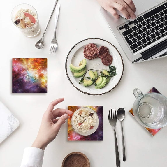 FMSHPON Lion Galaxy Pattern Set of 6 Coaster for Drinks, Absorbent Ceramic Stone Coasters Cup Mat with Cork Base for Home Kitchen Room Coffee Table Bar Decor