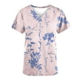 thumbnail image 4 of EGNMCR Sarraus pour Femmes Mode pour Femmes Col en V Imprimé de Feuilles de Plantes Manches Courtes Poche Combinaison Haut Cadeaux pour Femmes, 4 of 4