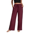 thumbnail image 4 of VBVC Women's Cotton-Linen Side Stripe Pants,Ladies Drawstring Breathable Trousers,Summer Wide Leg Sweatpants for Women,Red,S-3XL, 4 of 10