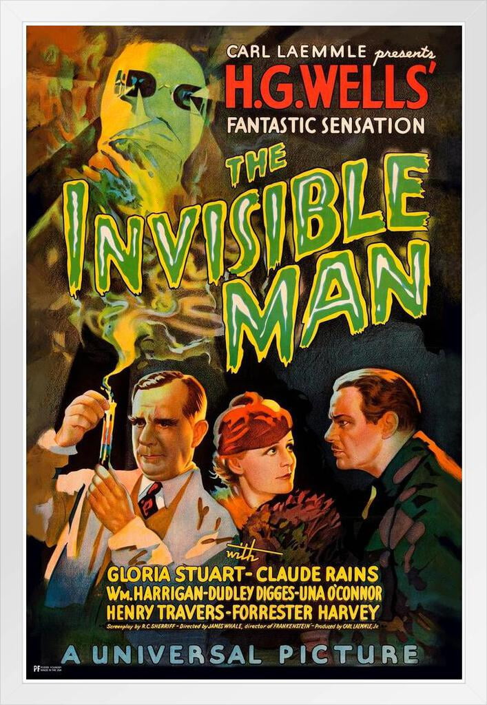 The Invisible Man Claude Rains Retro Vintage Horror Movie Poster Horror  Movie Merchandise Horror Decor Classic Monster Spooky Scary Halloween  Decorations White Wood Framed Poster 14x20