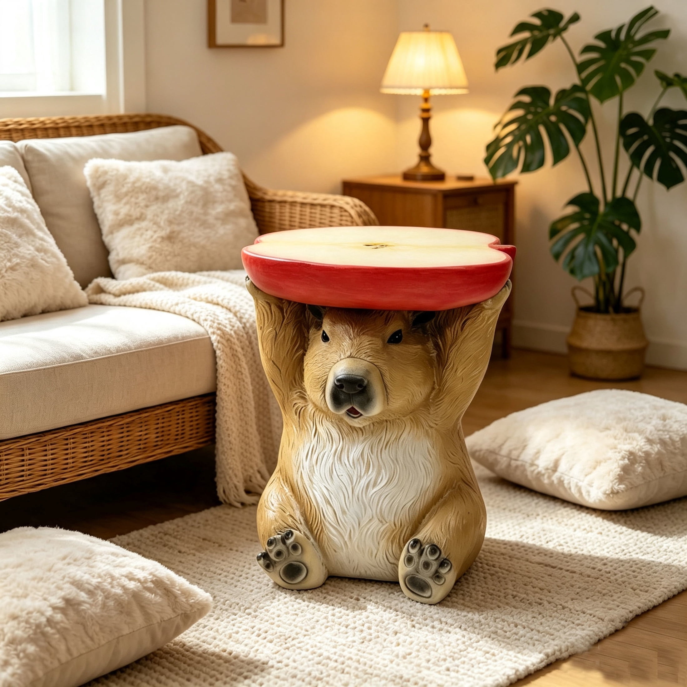 Noble House Capybara Apple Stool, Cute Animal Side Table Decor, Outdoor Creative Figurine Seat for Patio, Garden, Brown