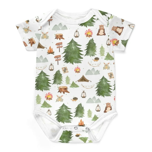 Woodland Camping Animals Bodysuits for Boy Girl Bear Bunny Hedgehog Forest Newborn Cotton Romper Short Sleeve Jumpsuit Outfits