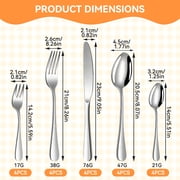 20 Piece Stainless Steel Flatware Set, Solid Silverware Cutlery Set for 4, Mirror Finish, Dishwasher Safe, Modern & Elegant Design