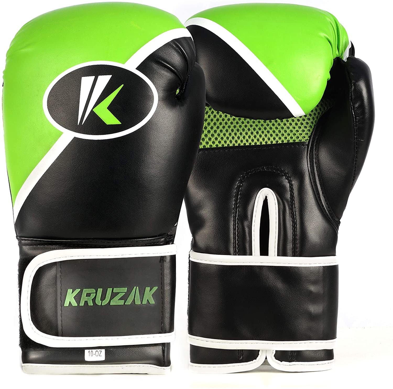 Kruzak Two-Tone Focus Mitts and Boxing Gloves Set for Kickboxing and Muay Thai MMA Training| Focus Pads + Training Gloves | Fitness Kit for Martial Arts and Karate (Black/Green, 12 oz)