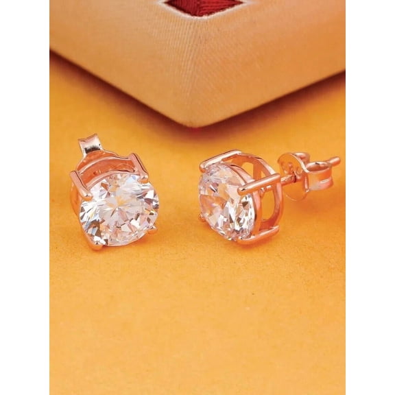 2Ct Lab Created Diamond Round Cut Leady Solitaire Fancy & Simple Gift Stud Earrings In 14K Rose Gold Plated