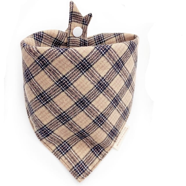 Dog Bandana(Warm Beige Black Plaid S)