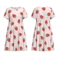 thumbnail image 3 of Bixox Robe d'Été à Manches Courtes pour Femmes Robe Ample Longueur Genou avec Poches-Fraise, 3 of 7