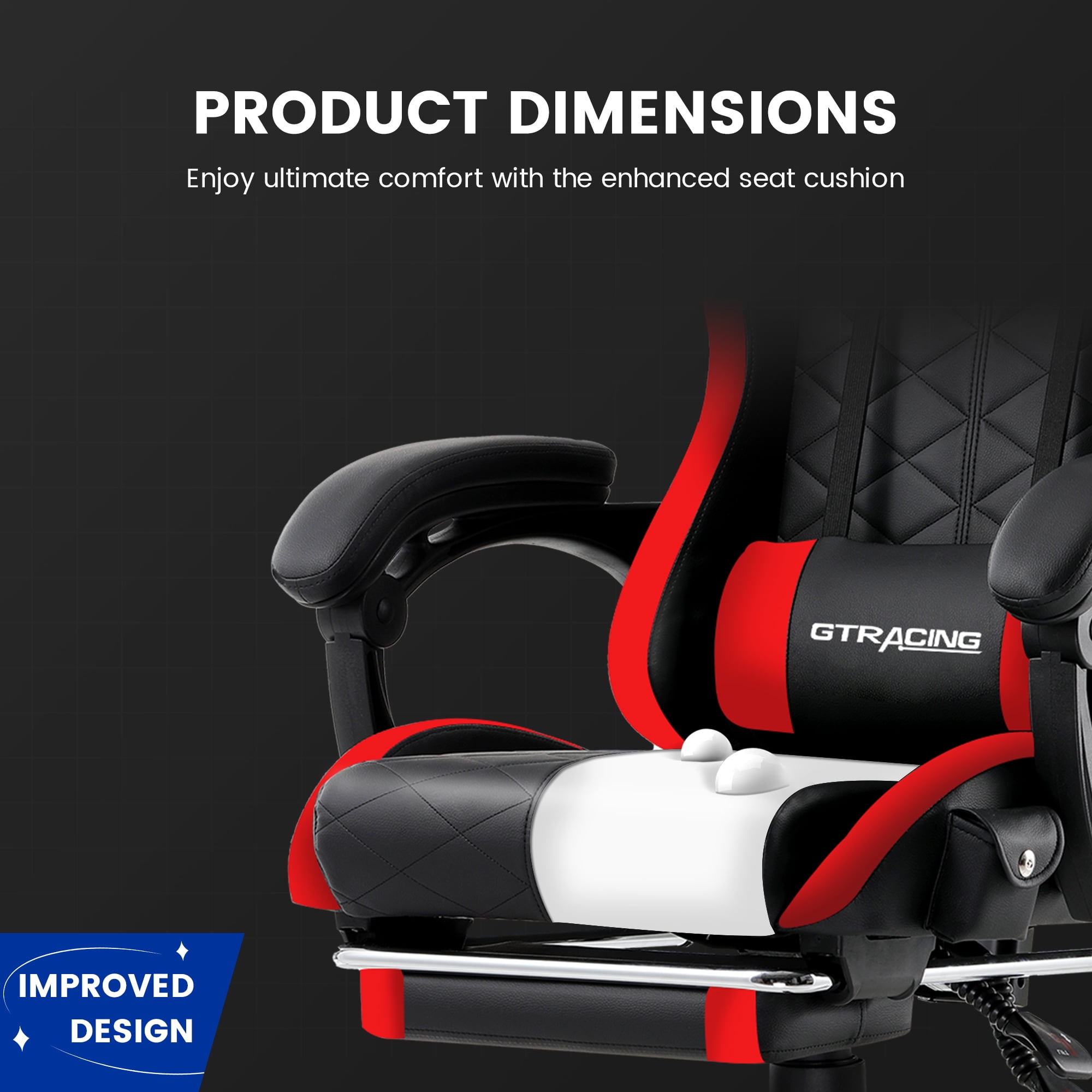 GTRACING GTW-100 Reclining Gaming Chair with Bluetooth, Adjustable Pillows and Footrest, Red