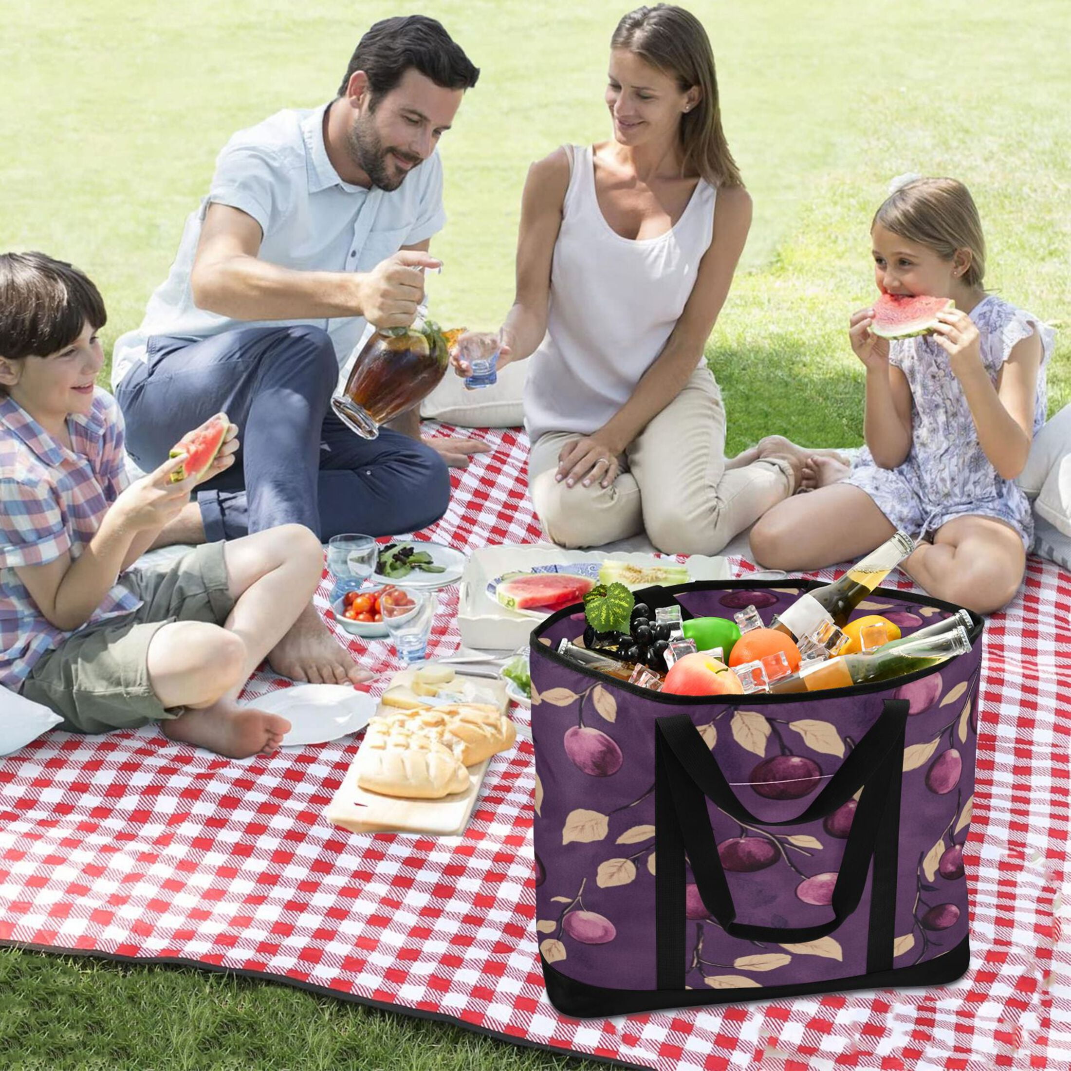 Large Hand-held Ice Pack Picnic Bag Insulation and Refrigeration Suitable for Shopping Picnics and Camping Purple Plum