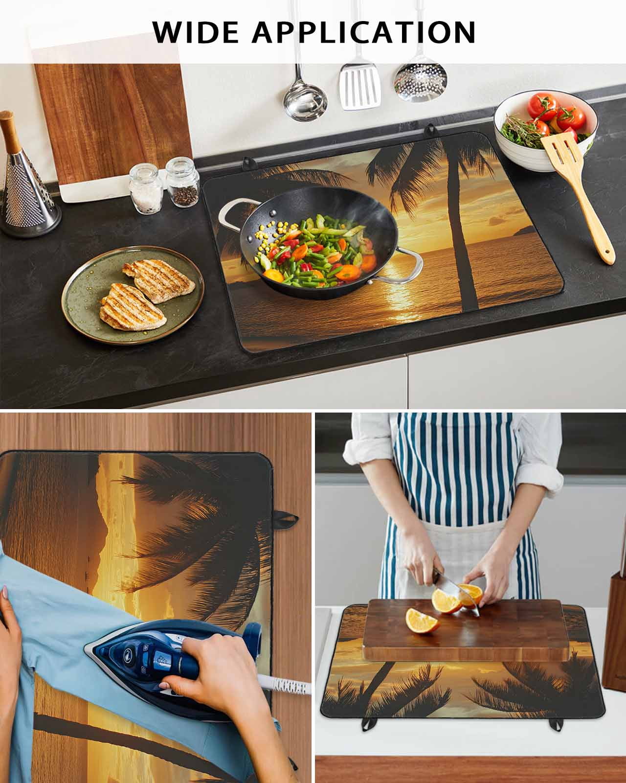 nqOlkjepod Large Induction Cooktop Protector Mat 24"x21", Ocean Sunset Stove Top Covers for Electric Stove, Palm Tree Beach Coastal Seaside Seashore Stove Burner Cover Mats, Glass Top Stove Cover
