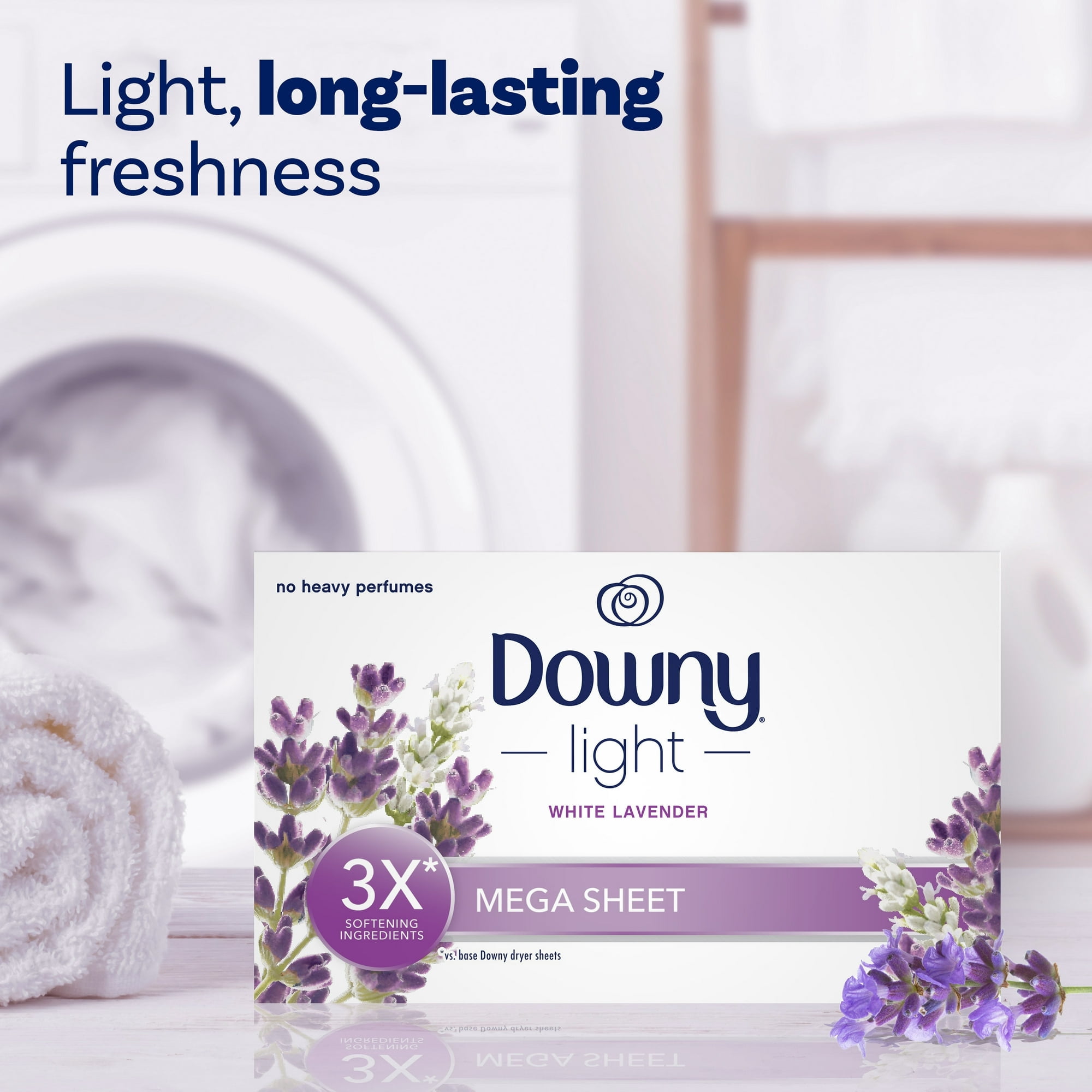 Downy Light Mega Dryer Sheets, White Lavender, 80 Count (4 Pack)