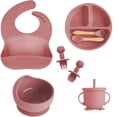 thumbnail image 2 of Vajilla De Silicona De 6-8 Piezas Para Bebé Juego De Baberos Con Ventosa Tazón Cuchara Tenedor Taza De Alimentación Plato Dividido Platos Infantiles Vajilla Para Niños Suministros Para Madres Y Bebés, 2 of 4