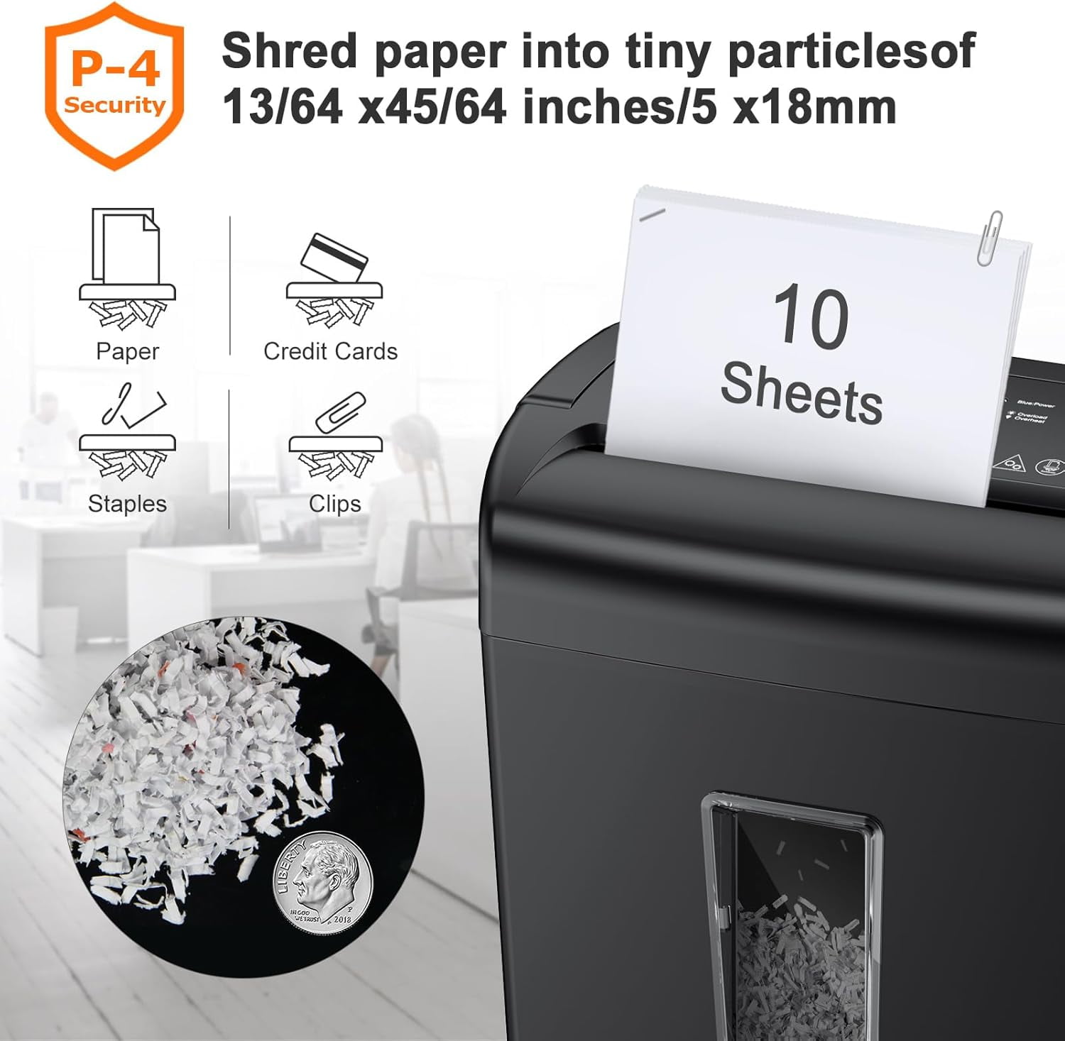 10-Sheet Cross Cut Paper Shredder, 5.5 Gal Home Office Heavy Duty Shredder for Credit Card, Staple, Clip with Transparent Window(C209-D)