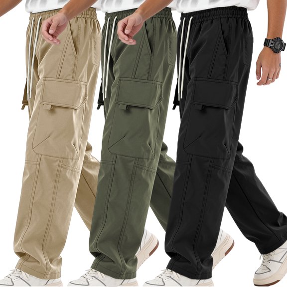 Big & Tall Men Twill Cargo Pants Straight Leg Expandable Waist Daily Casual Pants S-XL(1 piece)