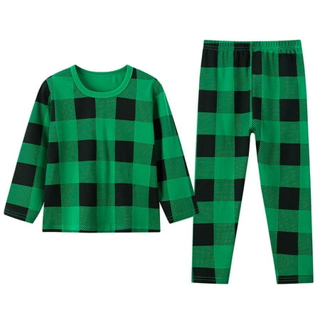 Likimi Toddler Kids Boys Girls Pajamas Set Long Sleeve Plaid Print Crew Neck Tops With Pants Spring Autumn Comfort Sleepwear Outfit Set Green Size 9T