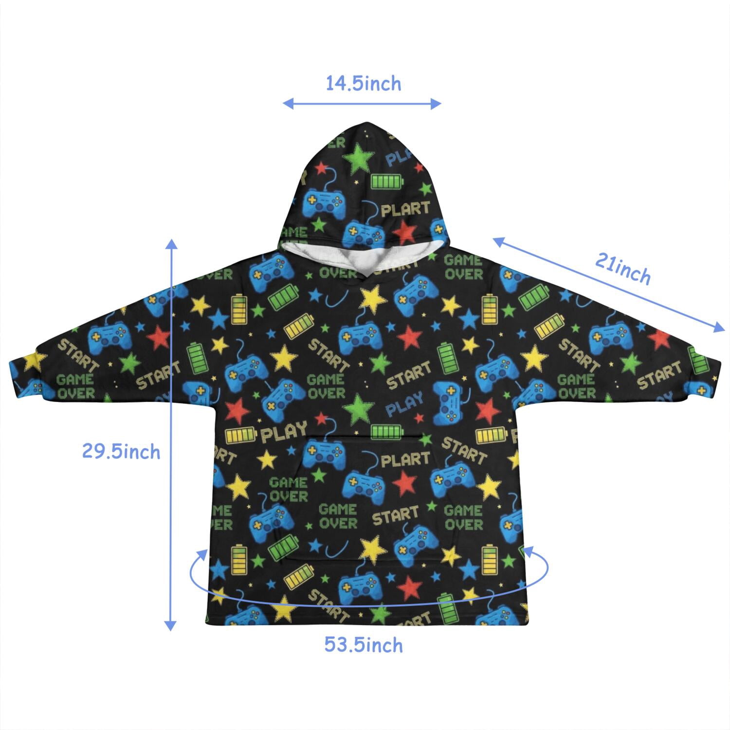 Colorful Controllers Games Icons Black Pattern Blanket Hoodies for Kids 6-13YR Oversize Wearable Blanket Hoodies for Boys Girls Teens