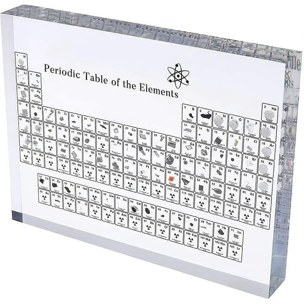 Tabla periódica acrílica con elementos reales, visualización de elementos químicos, tabla periódica de elementos