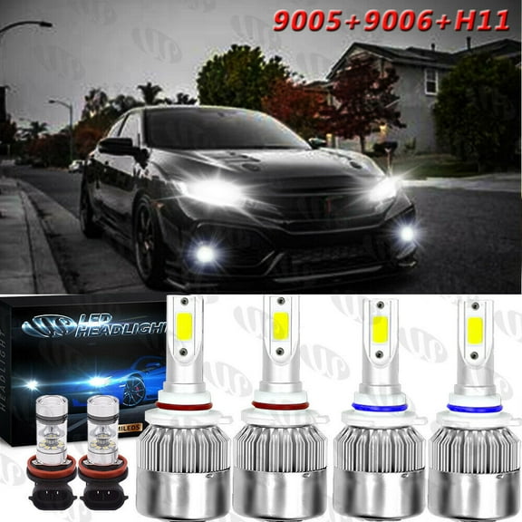 For Honda Civic 2016-2020 LED Headlight High Low Beam Fog Light Bulbs Combo Kits
