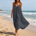 thumbnail image 2 of JIAYUE Women's Dress V Neck Spaghetti Strap Solid Color Linen Long Dresses Relaxed Fit Flowy Casual Sundress Sleeveless Vacation For Beach Holiday Daily Wear, 2 of 9
