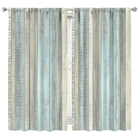 Vintage Teal Wood Grain Curtains-Blackout Curtains Bedroom Decor Living Room Darkening Grommet Window Drapes 2 Panels Set 42x84 inch