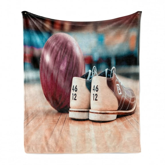 Bowling Party Soft Flannel Fleece Throw Blanket, Close up Bowling Shoes with Purple Ball on an Alley Indoor Activity Hobby, Cozy Plush for Indoor and Outdoor Use, 50" x 70", Multicolor, by Ambesonne