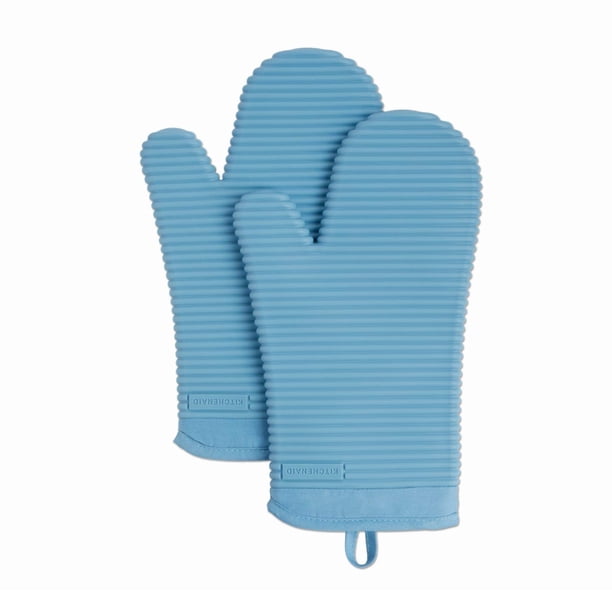 Juego de guantes de cocina KitchenAid de silicona suave acanalada, azul, 2 unidades