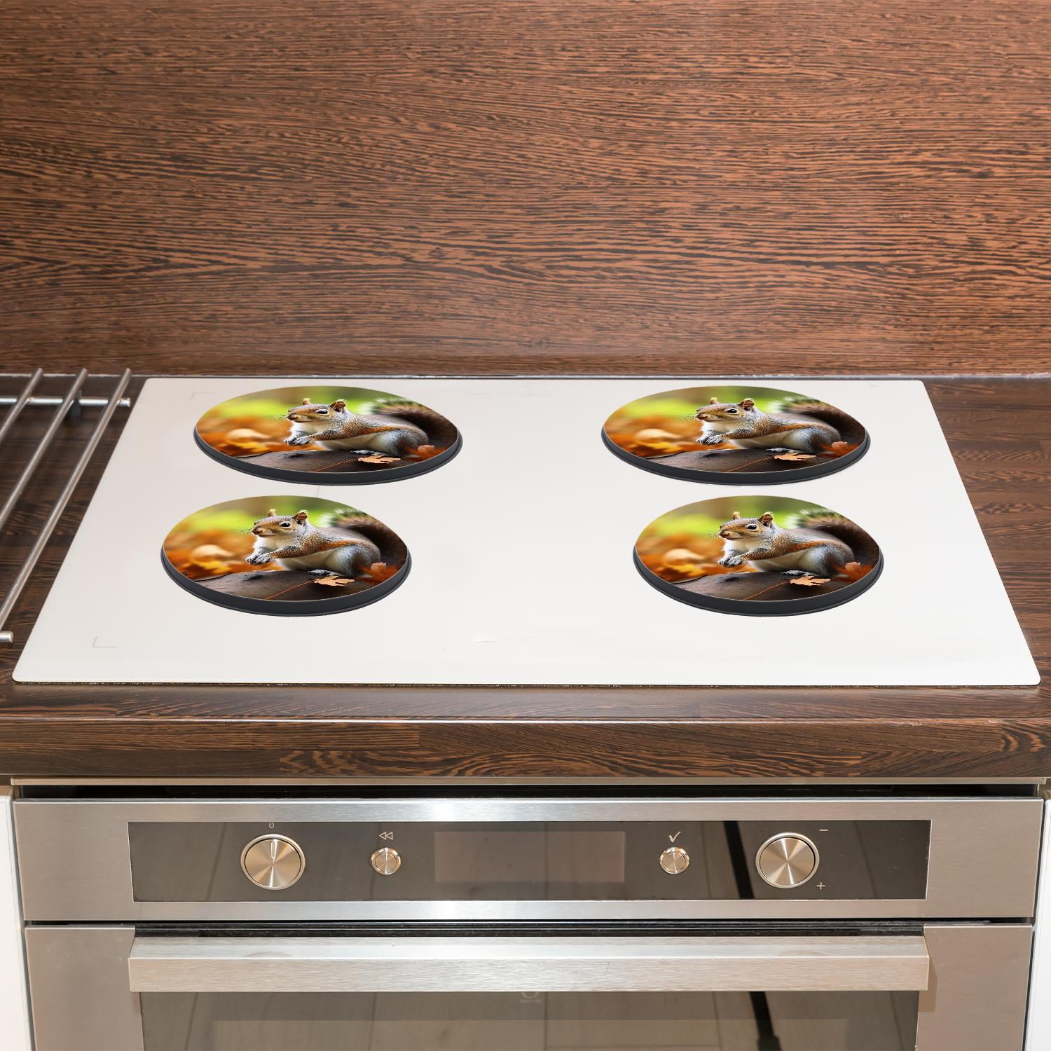 Round Stove Burner Covers 4 Pcs,Autumn Squirrel Forest Leaves Landscape Nature Lovely Round Electric Stove Burner Covers 8Inch And 10Inch