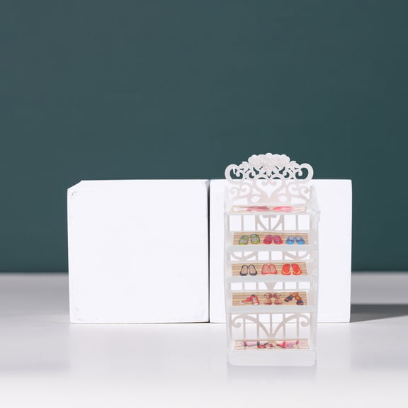 OFFIGAM White Plastic Doll Shoes Rack Organizer for Dollhouse Storage, 1-Piece Display Accessory for Doll Collectors and Decor